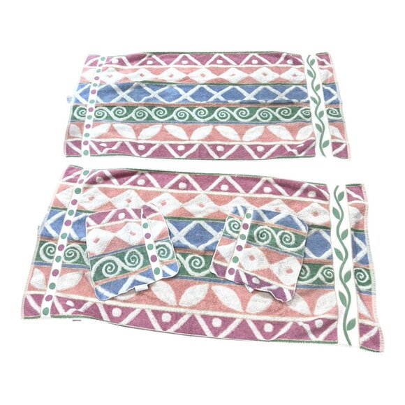 Wamsutta Jacquard Bath Towels Wash Cloth Set 2ea 100% Cotton Southwest Geometric - Picture 1 of 5